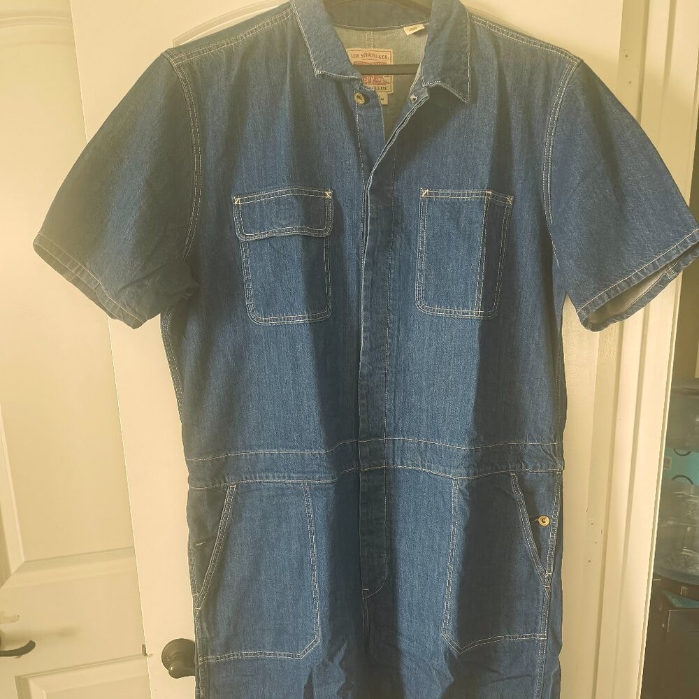 👖 Levi’s Premium Denim Button-Front Shortall – Dark Wash – Size XXL